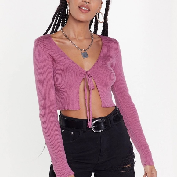 Mauve long sleeve tie front sweater - XS - Picture 6 of 6